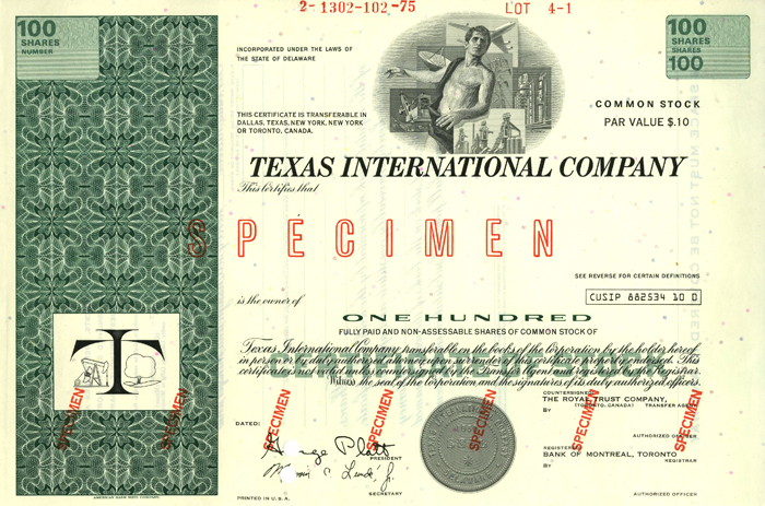 Texas International Co. - Stock Certificate